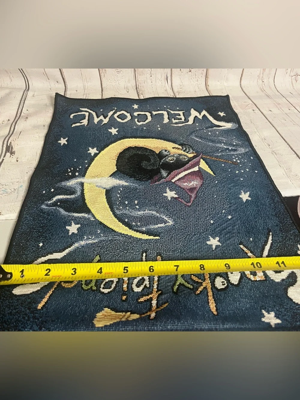 Spooky Friends Welcome Halloween Tapestry Wall Hanging Black Cat Witch Moon